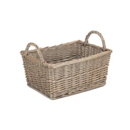 Red Hamper Wicker Antique Wash Finish Handled Unlined Storage Basket in Brown - Size: Medium - thumbnail 1