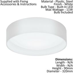 Loops Flush Ceiling Light Colour White Shade White Fabric Bulb LED 11W Included - thumbnail 2