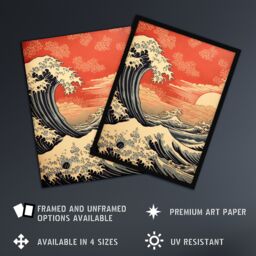 "Artery8 Wall Art Print Red Sunset Great Wave Dramatic Stormy Seascape Framed - Size: W12"" x H16""" - thumbnail 2