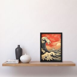 "Artery8 Wall Art Print Red Sunset Great Wave Dramatic Stormy Seascape Framed - Size: W12"" x H16""" - thumbnail 4