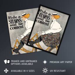 "Artery8 Ride a Stearns Vintage Bicycle Ad Wall Art Print Edward Penfield in Grey - Size: W24"" x H32""" - thumbnail 2
