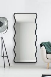 MirrorOutlet Black Metal Rectangular Wavy Framed Wall Mirror (170CM X 80CM) - Size: 1 Pack