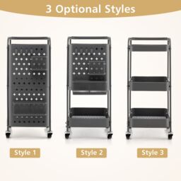 Costway 3-Tier Rolling Cart Kitchen Storage Trolley Mobile Metal Utility Cart in Grey - thumbnail 6