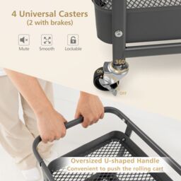 Costway 3-Tier Rolling Cart Kitchen Storage Trolley Mobile Metal Utility Cart in Grey - thumbnail 5