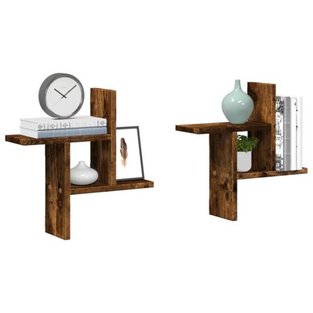 Berkfield Home Wall Shelves 2 pcs Smoked Oak 38x12x38 cm Engineered Wood in Brown - Size: 38 x 12 x 38 cm - image 1