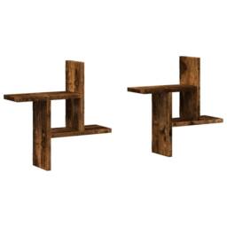 Berkfield Home Wall Shelves 2 pcs Smoked Oak 38x12x38 cm Engineered Wood in Brown - Size: 38 x 12 x 38 cm - thumbnail 2