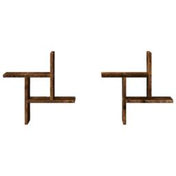 Berkfield Home Wall Shelves 2 pcs Smoked Oak 38x12x38 cm Engineered Wood in Brown - Size: 38 x 12 x 38 cm - thumbnail 4