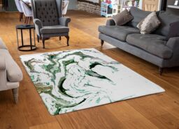 Benjamin Tate Design Gold & Green Marble Rug in Natural - Size: Large - thumbnail 2