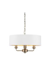 Netlighting Highclere Single Shade Pendant Ceiling Lamp Antique Brass Plate Vintage White Fabric in Gold