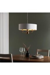 Netlighting Highclere Single Shade Pendant Ceiling Lamp Antique Brass Plate Vintage White Fabric in Gold - thumbnail 4