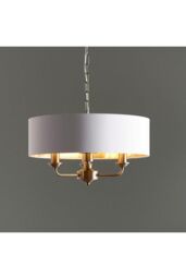 Netlighting Highclere Single Shade Pendant Ceiling Lamp Antique Brass Plate Vintage White Fabric in Gold - thumbnail 2