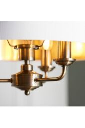Netlighting Highclere Single Shade Pendant Ceiling Lamp Antique Brass Plate Vintage White Fabric in Gold - thumbnail 6