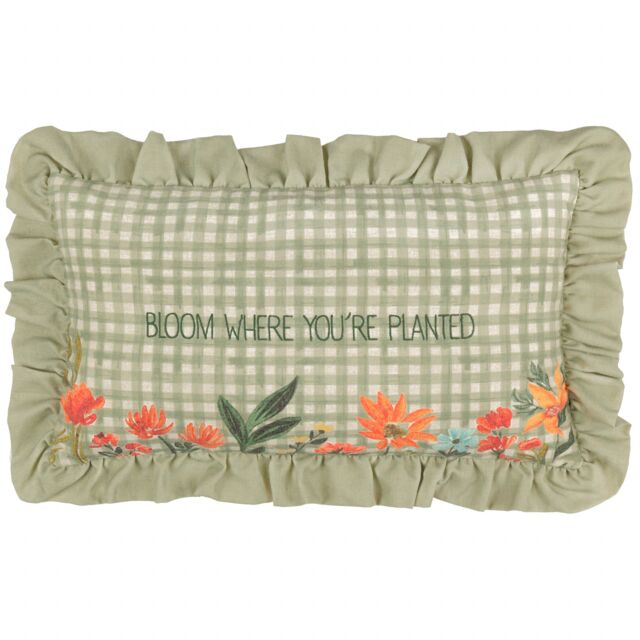 Furn Meadow Haze Floral Embroidered Ruffle Cushion in Green - Size: 30 cm x 50 cm - image 1