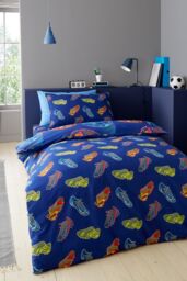Catherine Lansfield 'Bright Football' Reversible Duvet Cover Set in Navy - Size: Double - thumbnail 2