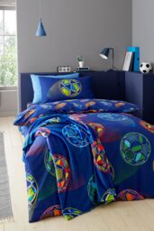 Catherine Lansfield 'Bright Football' Reversible Duvet Cover Set in Navy - Size: Double - thumbnail 1