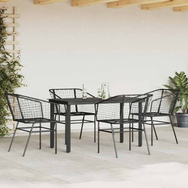 Berkfield Home Beautiful 5 Piece Garden Dining Set Black Poly Rattan Glass - image 1