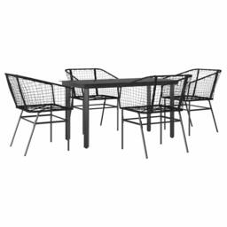 Berkfield Home Beautiful 5 Piece Garden Dining Set Black Poly Rattan Glass - thumbnail 3