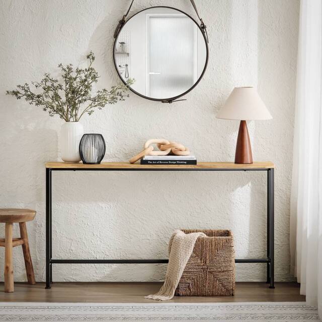 SoBuy Slim Console Table - Metal Frame - Space-Saving Design in Light Oak - Size: 120 cm x 15 cm - image 1