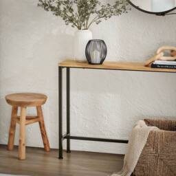 SoBuy Slim Console Table - Metal Frame - Space-Saving Design in Light Oak - Size: 120 cm x 15 cm - thumbnail 6