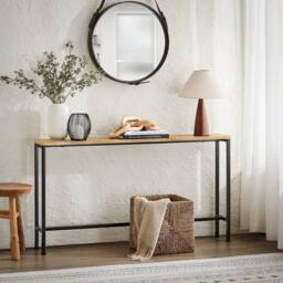 SoBuy Slim Console Table - Metal Frame - Space-Saving Design in Light Oak - Size: 120 cm x 15 cm - thumbnail 8