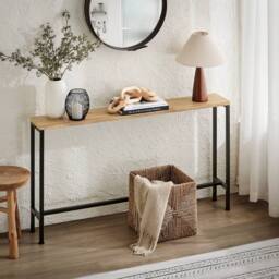 SoBuy Slim Console Table - Metal Frame - Space-Saving Design in Light Oak - Size: 120 cm x 15 cm - thumbnail 9