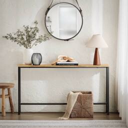 SoBuy Slim Console Table - Metal Frame - Space-Saving Design in Light Oak - Size: 120 cm x 15 cm