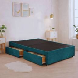 "Bed Time UK Plush Divan Bed with Mattress, 20"" Cubic Headboard & 2 Drawers in Teal - Size: Double" - thumbnail 3