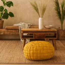 Wyld Haus Lucca Mustard Cotton Weave Pouffe in Yellow - thumbnail 1
