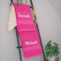 Duncan Stewart Personalised Bath Towel Set For Couples in Pink - thumbnail 4