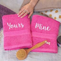Duncan Stewart Personalised Bath Towel Set For Couples in Pink