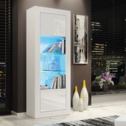 Mex Furniture LTD Display Cabinet with LED Lighting & Gloss Doors / 170cm in White - thumbnail 1