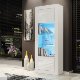 Mex Furniture LTD Display Cabinet with LED Lighting & Gloss Doors / 170cm in White - thumbnail 4