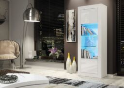 Mex Furniture LTD Display Cabinet with LED Lighting & Gloss Doors / 170cm in White - thumbnail 3