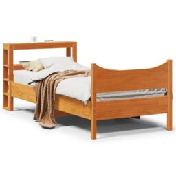 Berkfield Home Bed Frame with Headboard Wax Brown 75x190 cm Small Single Solid Wood Pine - thumbnail 1