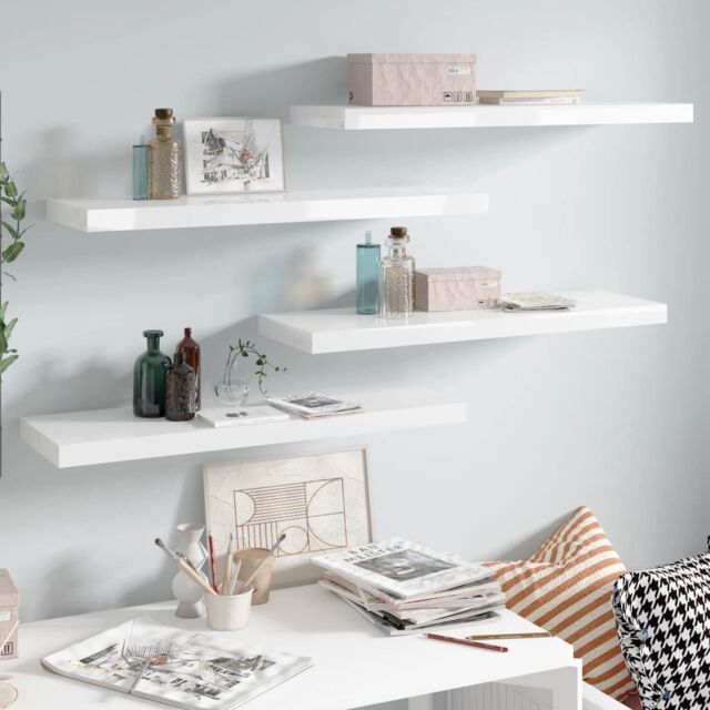 Berkfield Home Floating Wall Shelves 4 pcs High Gloss White 80x23.5x3.8 cm MDF - image 1