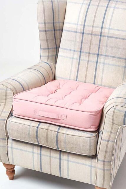 Homescapes Cotton Armchair Booster Cushion in Pink - Size: 50 cm x 50 cm - image 1