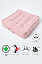 Homescapes Cotton Armchair Booster Cushion in Pink - Size: 50 cm x 50 cm - thumbnail 2