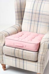 Homescapes Cotton Armchair Booster Cushion in Pink - Size: 50 cm x 50 cm