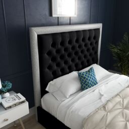 DS Living Cheltenham Glitter & Black Velvet Upholstered Bed Frame - Size: Super King - thumbnail 2