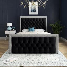 DS Living Cheltenham Glitter & Black Velvet Upholstered Bed Frame - Size: Super King - thumbnail 3