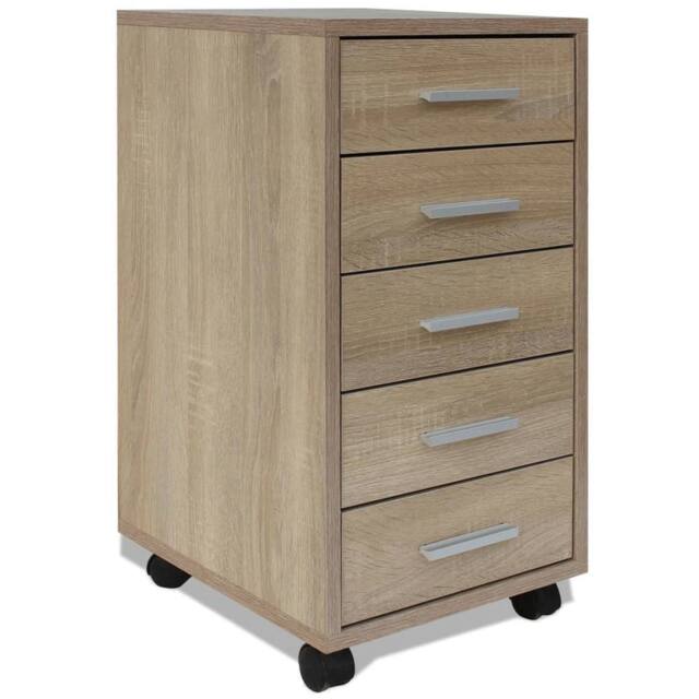 Berkfield Home Office Drawer Unit with Castors 5 Drawers Oak in Brown - image 1
