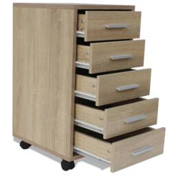 Berkfield Home Office Drawer Unit with Castors 5 Drawers Oak in Brown - thumbnail 5