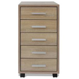 Berkfield Home Office Drawer Unit with Castors 5 Drawers Oak in Brown - thumbnail 3