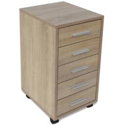Berkfield Home Office Drawer Unit with Castors 5 Drawers Oak in Brown - thumbnail 4