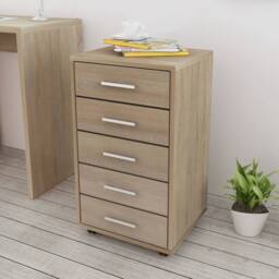 Berkfield Home Office Drawer Unit with Castors 5 Drawers Oak in Brown - thumbnail 2