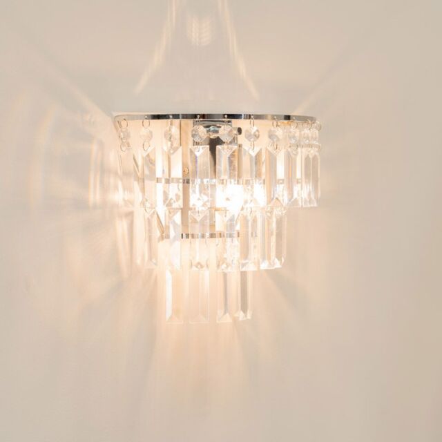 ValueLights Kelsks Pair Chrome with Drops Chandelier Flush Wall Lights & Bulbs in Silver - image 1