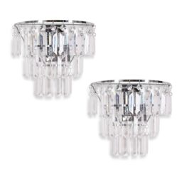 ValueLights Kelsks Pair Chrome with Drops Chandelier Flush Wall Lights & Bulbs in Silver - thumbnail 5