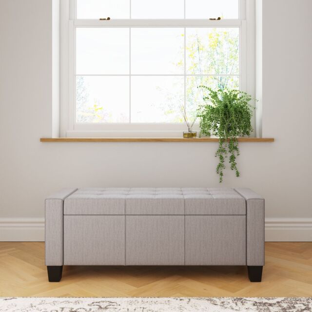 GFW Verona Crushed Velvet Storage Ottoman Bench in Mid Grey - image 1