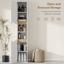 Wyld Haus Rasa Slim Tall Bathroom Storage Cabinet 2 Doors 2 Shelves White in Natural White - thumbnail 5