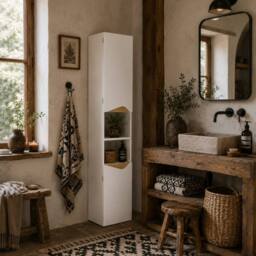 Wyld Haus Rasa Slim Tall Bathroom Storage Cabinet 2 Doors 2 Shelves White in Natural White - thumbnail 1